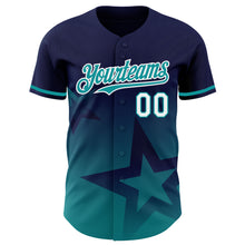 Загрузить изображение в средство просмотра галереи, Custom Navy Teal-White 3D Pattern Design Gradient Style Twinkle Star Authentic Baseball Jersey
