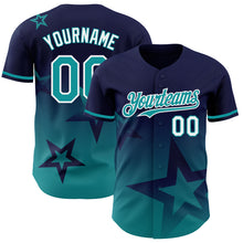 Загрузить изображение в средство просмотра галереи, Custom Navy Teal-White 3D Pattern Design Gradient Style Twinkle Star Authentic Baseball Jersey
