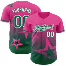 Load image into Gallery viewer, Custom Pink Kelly Green-White 3D Pattern Design Gradient Style Twinkle Star Authentic Baseball Jersey
