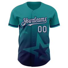 Загрузить изображение в средство просмотра галереи, Custom Teal Gray-Navy 3D Pattern Design Gradient Style Twinkle Star Authentic Baseball Jersey
