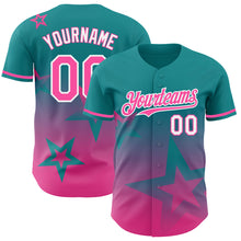 Загрузить изображение в средство просмотра галереи, Custom Teal Pink-White 3D Pattern Design Gradient Style Twinkle Star Authentic Baseball Jersey
