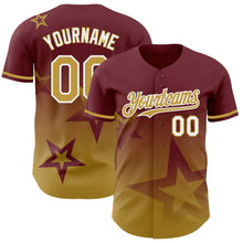 Load image into Gallery viewer, Custom Burgundy Old Gold-White 3D Pattern Design Gradient Style Twinkle Star Authentic Baseball Jersey
