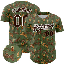 Load image into Gallery viewer, Custom Green Brown-White 3D Pattern Design Animal Leopard And Hawaii Palm Leaves Authentic Baseball Jersey
