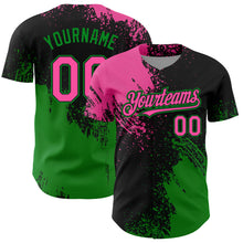 Laden Sie das Bild in den Galerie-Viewer, Custom Pink Black-Grass Green 3D Pattern Design Abstract Brush Stroke Authentic Baseball Jersey
