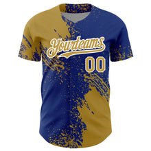 Загрузить изображение в средство просмотра галереи, Custom Old Gold Royal-White 3D Pattern Design Abstract Brush Stroke Authentic Baseball Jersey
