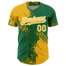 Загрузить изображение в средство просмотра галереи, Custom Gold Kelly Green-White 3D Pattern Design Abstract Brush Stroke Authentic Baseball Jersey

