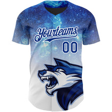 Загрузить изображение в средство просмотра галереи, Custom Royal White 3D Pattern Design Animal Wolf Authentic Baseball Jersey

