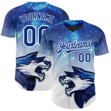 Загрузить изображение в средство просмотра галереи, Custom Royal White 3D Pattern Design Animal Wolf Authentic Baseball Jersey
