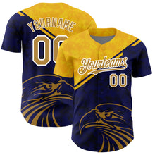 Load image into Gallery viewer, Custom Yellow Old Gold-Navy 3D Pattern Design Animal Eagle Authentic Baseball Jersey
