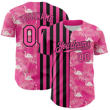 Load image into Gallery viewer, Custom Pink Black 3D Pattern Design Tropical Palm Leaves And Famingo Authentic Baseball Jersey
