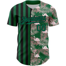 Load image into Gallery viewer, Custom Kelly Green Black 3D Pattern Design Tropical Palm Leaves And Famingo Authentic Baseball Jersey
