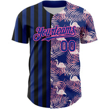 Laden Sie das Bild in den Galerie-Viewer, Custom Royal Pink-Black 3D Pattern Design Tropical Palm Leaves And Famingo Authentic Baseball Jersey

