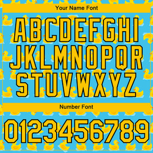 Custom Sky Blue Yellow-Black 3D Pattern Design Duck Authentic Baseball Jersey