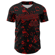 Загрузить изображение в средство просмотра галереи, Custom Black Red 3D Pattern Design Rave Bloody Handprint Authentic Baseball Jersey
