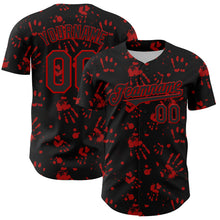 Загрузить изображение в средство просмотра галереи, Custom Black Red 3D Pattern Design Rave Bloody Handprint Authentic Baseball Jersey
