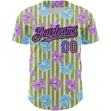 Load image into Gallery viewer, Custom Olive Medium Purple-Black 3D Pattern Design Tropical Anthurium Flower Authentic Baseball Jersey
