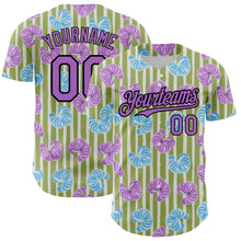 Load image into Gallery viewer, Custom Olive Medium Purple-Black 3D Pattern Design Tropical Anthurium Flower Authentic Baseball Jersey
