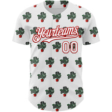 Load image into Gallery viewer, Custom White Red 3D Pattern Design Tropical Anthurium Crystal Authentic Baseball Jersey

