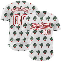 Load image into Gallery viewer, Custom White Red 3D Pattern Design Tropical Anthurium Crystal Authentic Baseball Jersey
