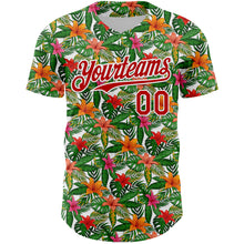 Load image into Gallery viewer, Custom White Red 3D Pattern Design Tropical Flower Authentic Baseball Jersey
