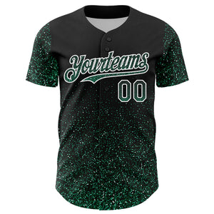 Custom Black Kelly Green-White 3D Pattern Design Abstract Colorful Glittering Dot Authentic Baseball Jersey
