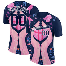 Загрузить изображение в средство просмотра галереи, Custom Navy White 3D Pink Ribbon Breast Cancer Performance T-Shirt
