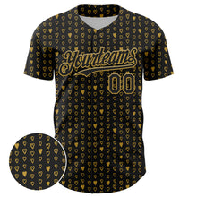 Charger l&#39;image dans la galerie, Custom Black Old Gold 3D Pattern Design Hearts Authentic Baseball Jersey
