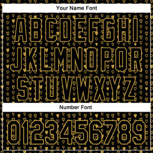Custom Black Old Gold 3D Pattern Design Hearts Authentic Baseball Jersey