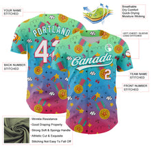 Load image into Gallery viewer, Custom Pea Green Neon Pink Aqua-Sky Blue 3D Pattern Design Champion Medal Authentic Baseball Jersey
