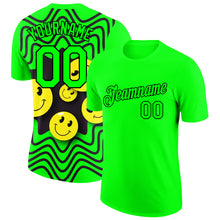 Laden Sie das Bild in den Galerie-Viewer, Custom Pea Green Black 3D Pattern Design Smile Emoji Performance T-Shirt
