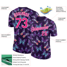 Laden Sie das Bild in den Galerie-Viewer, Custom Dark Purple Hot Pink-White 3D Pattern Design Butterfly Performance T-Shirt
