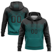 Laden Sie das Bild in den Galerie-Viewer, Custom Stitched Black Teal 3D Pattern Design Gradient Square Shape Sports Pullover Sweatshirt Hoodie
