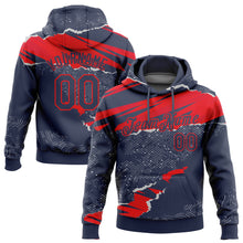 Laden Sie das Bild in den Galerie-Viewer, Custom Stitched Navy Fire Red 3D Pattern Design Torn Paper Style Sports Pullover Sweatshirt Hoodie

