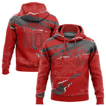 Charger l&#39;image dans la galerie, Custom Stitched Red Steel Gray 3D Pattern Design Torn Paper Style Sports Pullover Sweatshirt Hoodie
