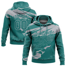 Load image into Gallery viewer, Custom Stitched Teal Gray 3D Pattern Design Torn Paper Style Sports Pullover Sweatshirt Hoodie
