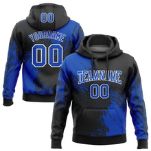 Load image into Gallery viewer, Custom Stitched Black Thunder Blue-White 3D Pattern Design Abstract Brush Stroke Sports Pullover Sweatshirt Hoodie
