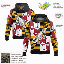 Charger l&#39;image dans la galerie, Custom Stitched Gold Black-Red 3D Maryland Flag And Fish Hook Skull Fishing Sports Pullover Sweatshirt Hoodie
