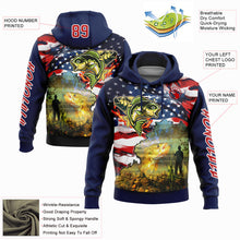 Загрузить изображение в средство просмотра галереи, Custom Stitched Navy Red-White 3D American Flag And Smallmouth Bass Fish Fishing Sports Pullover Sweatshirt Hoodie
