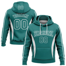 Загрузить изображение в средство просмотра галереи, Custom Stitched Teal White 3D Pattern Design Color Blocking Stripe Sports Pullover Sweatshirt Hoodie
