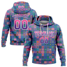 Charger l&#39;image dans la galerie, Custom Stitched Royal Pink-Purple 3D Pattern Design Geometric Gradient Square Shapes Sports Pullover Sweatshirt Hoodie
