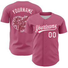 Загрузить изображение в средство просмотра галереи, Custom Pink White-Neon Pink 3D Love Heart Valentine&#39;s Day Authentic Baseball Jersey

