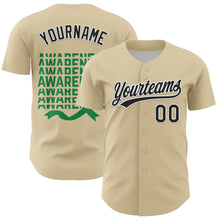 Загрузить изображение в средство просмотра галереи, Custom Cream Black-Kelly Green 3D Gallbladder And Bile Duct Cancer Ribbon Authentic Baseball Jersey
