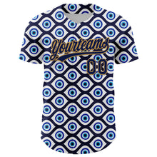 Laden Sie das Bild in den Galerie-Viewer, Custom White Navy-Old Gold 3D Pattern Design Evil Eyes Authentic Baseball Jersey
