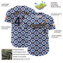 Laden Sie das Bild in den Galerie-Viewer, Custom White Navy-Old Gold 3D Pattern Design Evil Eyes Authentic Baseball Jersey
