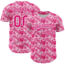 Laden Sie das Bild in den Galerie-Viewer, Custom Hot Pink White 3D Tropical Hawaii Jungle Leaves And Flower Authentic Baseball Jersey
