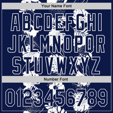Load image into Gallery viewer, Custom Navy White 3D Tropical Hawaii Leaves And Flower Authentic Baseball Jersey
