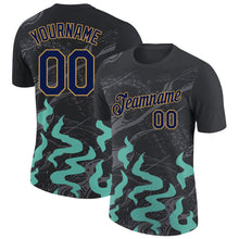 Charger l&#39;image dans la galerie, Custom Black Navy Aqua Gray-Old Gold 3D Esports Performance T-Shirt
