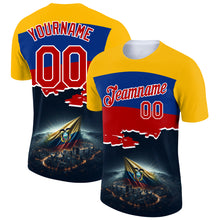 Загрузить изображение в средство просмотра галереи, Custom Gold Red Royal-Black 3D Pattern Design Ecuador Independence Day Performance T-Shirt
