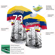 Laden Sie das Bild in den Galerie-Viewer, Custom Gold Royal Red-Black 3D Pattern Design Sailing Ship Columbus Day Colombian Flag Performance T-Shirt
