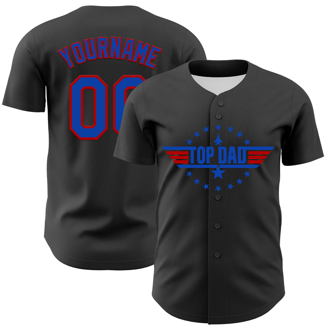 Custom Olive Thunder Blue-Red 3D Pattern Design Father's Day Top Dad Authentic Baseball Jersey